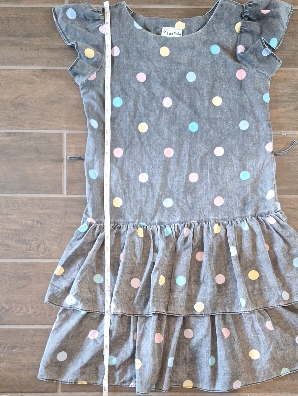 Vintage 80s Polka dot Tiered Party Dress by It's My Turn in Washed Black Size L - Picture 10 of 11
